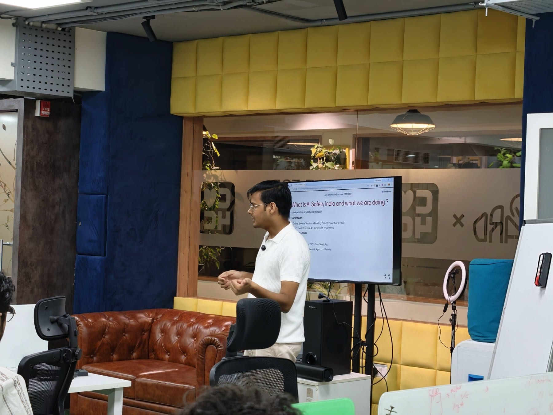 Aditya Raj giving the opening talk at the Bengaluru meetup.