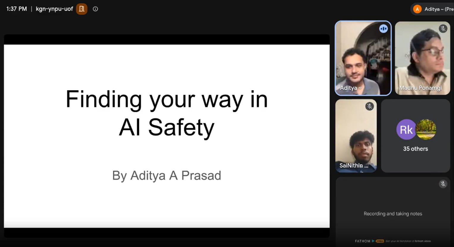 Aditya Prasad presenting in an online speaker session.
