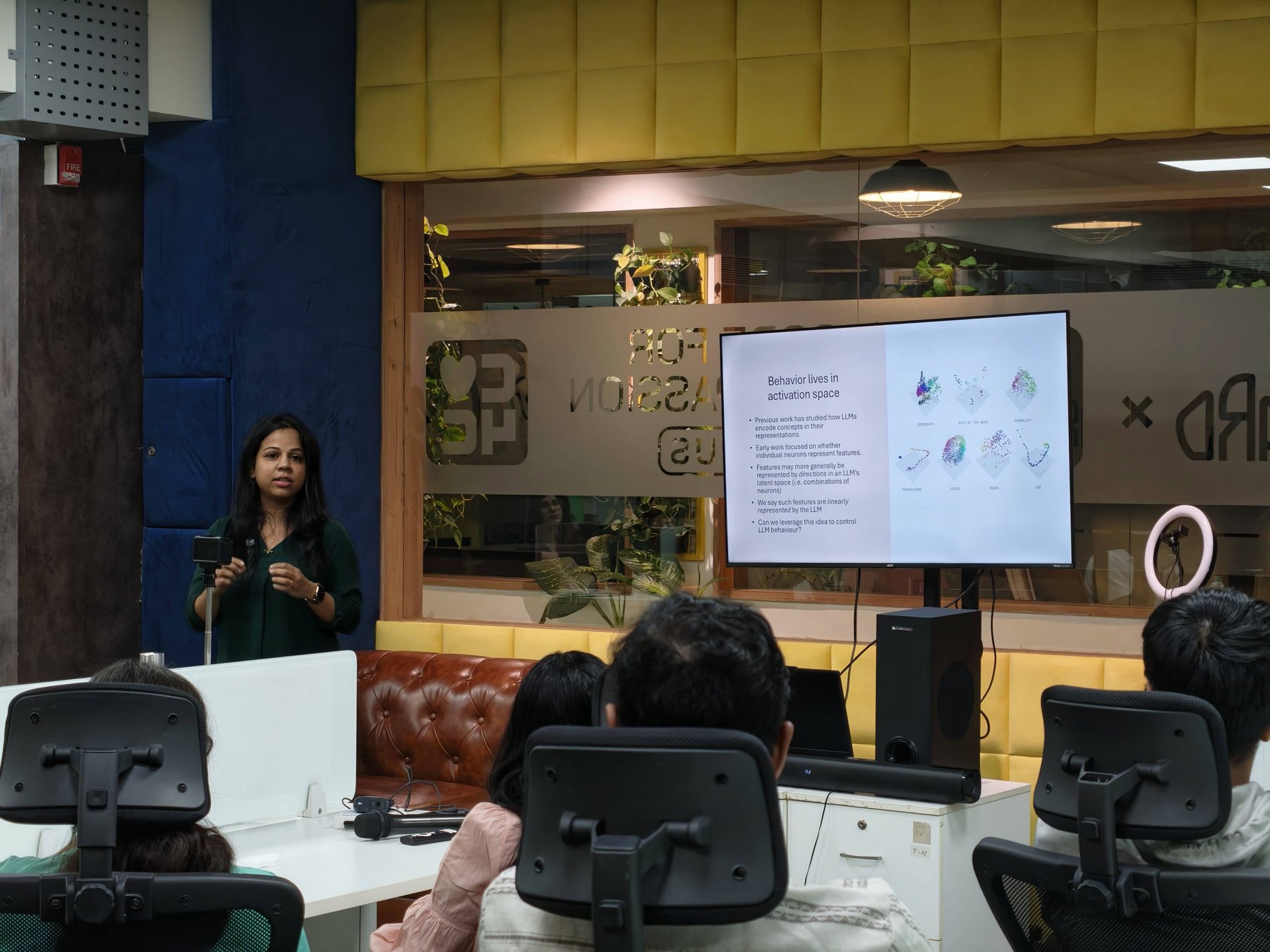 Anusha speaking at an AI Safety India session in Bangalore